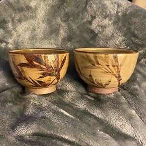 Stoneware pottery sake cups rice bowls dipping sauces signed #16
